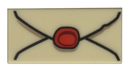 Tile 1 x 2 with Envelope with Red Wax Seal and Dark Tan Highlights Pattern