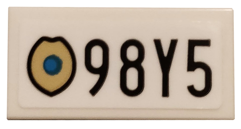 Tile 1 x 2 with Gold Badge and Black '98Y5' Pattern (Sticker) - Set 75810