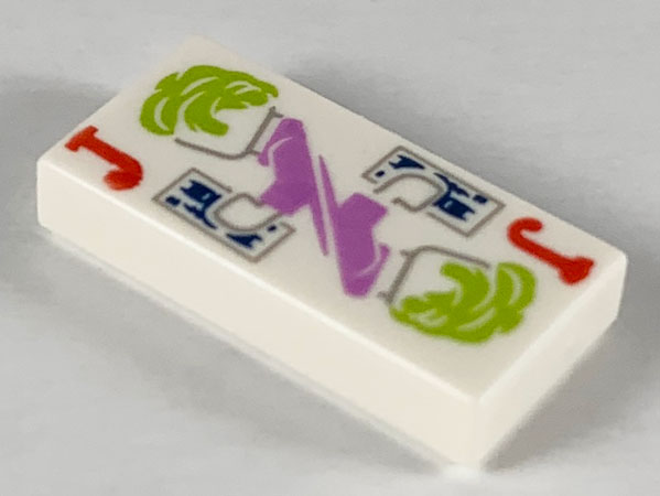 Tile 1 x 2 with Playing Card Joker, Lime and Medium Lavender Joker Character Pattern