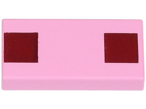 Tile 1 x 2 with 2 Dark Red Squares Pattern (Minecraft Pig Nostrils)