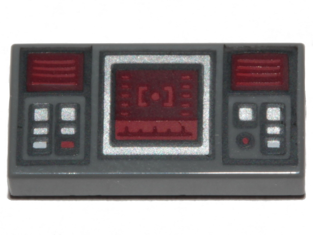 Tile 1 x 2 with SW Dark Red Target Screen, Dark Red and Silver Buttons Pattern