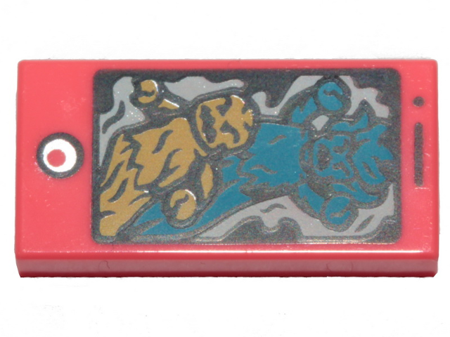 Tile 1 x 2 with Cell Phone / Smartphone with Bright Light Orange and Dark Azure Ghosts Pattern