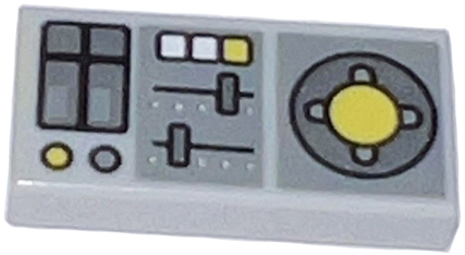 Tile 1 x 2 with Vehicle Control Panel, Silver Sliders, Yellow Buttons, Dark Bluish Gray Panels Pattern