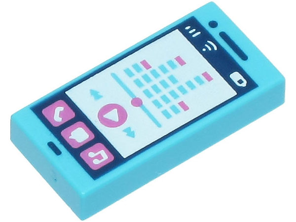 Tile 1 x 2 with Cell Phone / Smartphone with Speech Bubble, Note, Play Button, Signal Strength, WiFi and Battery Level Symbols Pattern