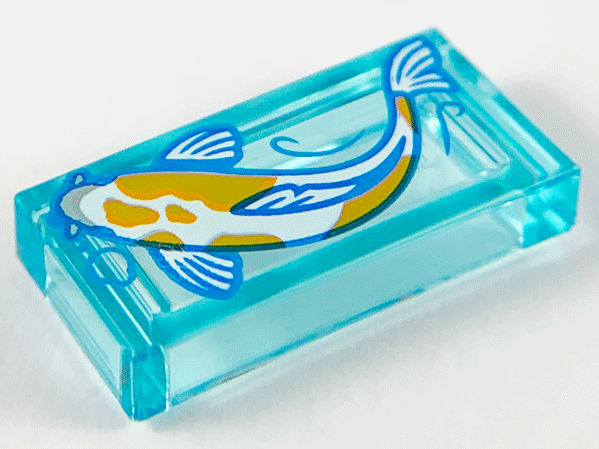 Tile 1 x 2 with White Koi Fish with Dark Orange Spots Facing Right Pattern