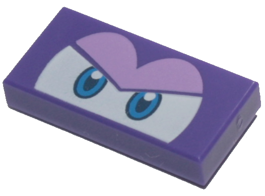 Tile 1 x 2 with Blue and White Eyes Partially Closed, Medium Lavender Eyelids Pattern (Super Mario Spiny Cheep Cheep)
