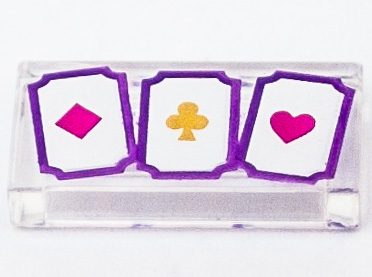 Tile 1 x 2 with 3 Playing Cards with Diamond, Club and Heart Pattern