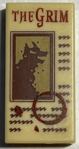 Tile 1 x 2 with 'THE GRIM', Werewolf, Circle and Writing Pattern