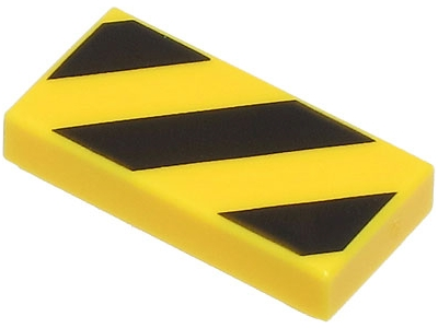 Tile 1 x 2 with Black and Yellow Danger Stripes (Small Yellow Corners) Pattern