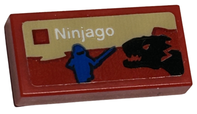 Tile 1 x 2 with LEGO Ninjago Set Box Art, Blue Ninja Minifigure Silhouette and Black Dragon Head Pattern (Sticker) - Sets 40528 / 40574