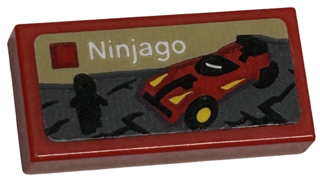 Tile 1 x 2 with LEGO Ninjago Set Box Art, Black Ninja Minifigure Silhouette and Red Car Pattern (Sticker) - Set 40574