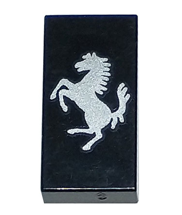 Tile 1 x 2 with Ferrari Logo, Silver Horse, Vertical Orientation Pattern