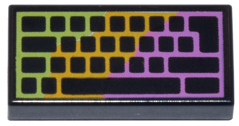 Tile 1 x 2 with Computer Keyboard, Dark Pink, Bright Light Orange, and Lime RGB Pattern