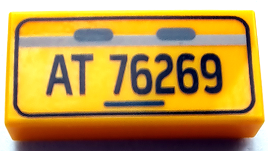 Tile 1 x 2 with License Plate Black 'AT 76269' Pattern