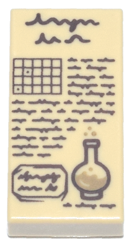 Tile 1 x 2 with Dark Brown Scribbles, Grid, and Potion Bottle with Dark Tan Fluid Pattern