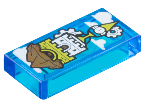 Tile 1 x 2 with White Clouds, Lime Castle and Clock Tower on Floating Rock Pattern