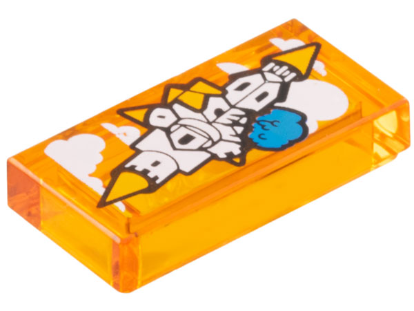 Tile 1 x 2 with Floating Castle in the Sky with Orange Roofs, White Clouds and Dark Azure Tree Pattern