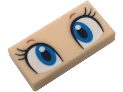 Tile 1 x 2 with Dark Azure and White Eyes, Black Eyelashes and Dark Orange Eyebrows Pattern (Super Mario Baby Peach Upper Face)
