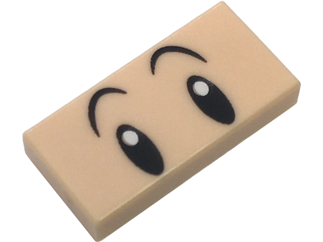 Tile 1 x 2 with Black Oval Eyes with White Pupils and Angled Raised Curved Eyebrows Pattern (Super Mario Baby Luigi)