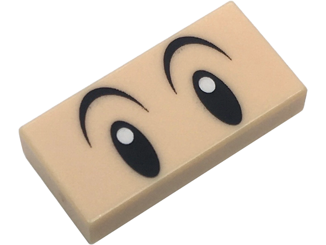 Tile 1 x 2 with Black Oval Eyes with White Pupils and Full Raised Curved Eyebrows Pattern (Super Mario Baby Mario)