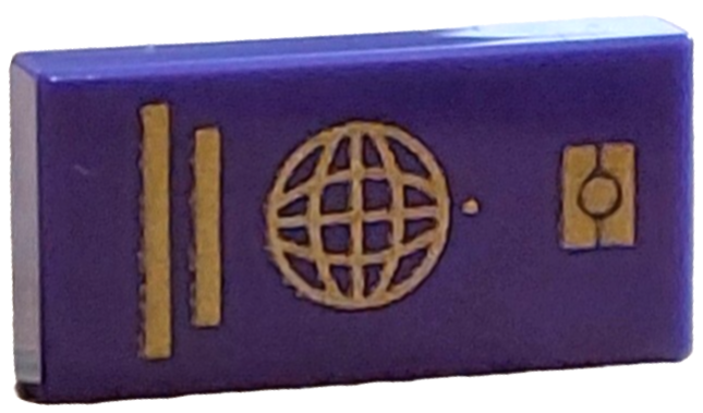 Tile 1 x 2 with Passport with Gold Wire Frame Globe and Lines Pattern