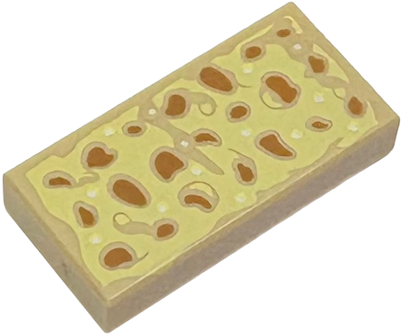 Tile 1 x 2 with Bright Light Yellow and Medium Nougat Focaccia Bread Pattern