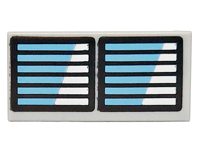 Tile 1 x 2 with Black Grilles on Medium Blue and White Background Pattern (BrickHeadz Optimus Prime Robot Abdomen)