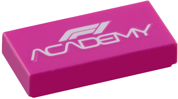 Tile 1 x 2 with Formula 1 Academy Logo Stylized White 'F1 ACADEMY' Pattern