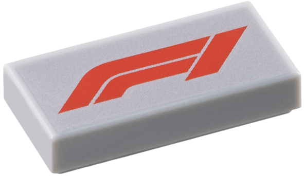 Tile 1 x 2 with Formula 1 Logo Stylized Red 'F1' on Silver Background Pattern