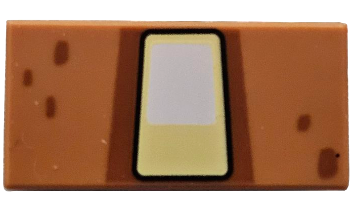 Tile 1 x 2 with White and Bright Light Yellow Trapezoid with Black Outline, Dark Orange Border and Spots Pattern (Minecraft Great Hog Eye)