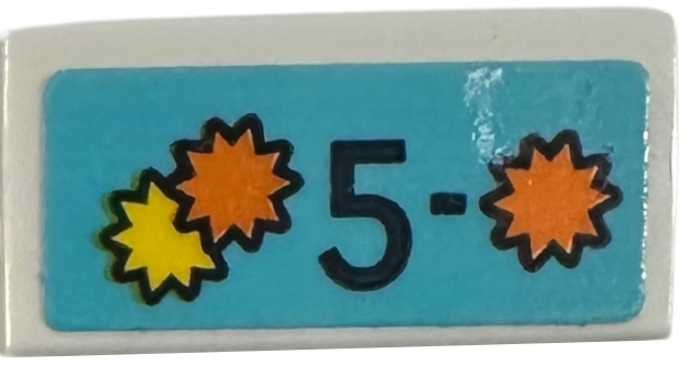 Tile 1 x 2 with '5-', Yellow and Orange Starbursts on Medium Azure Background Pattern (Sticker) - Set 42614