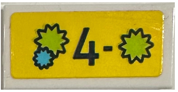 Tile 1 x 2 with '4-', Lime and Medium Azure Starbursts on Yellow Background Pattern (Sticker) - Set 42614