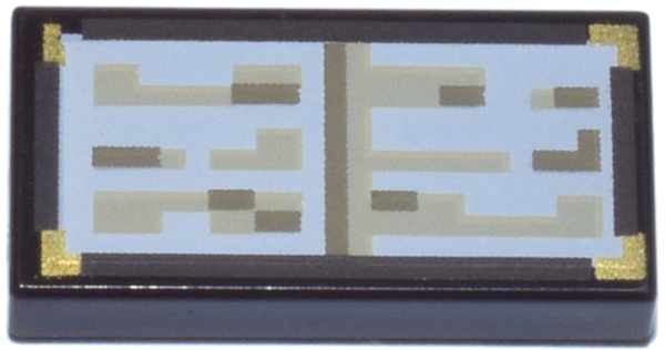 Tile 1 x 2 with Pixelated Tan, Dark Tan, Gold and White Pattern (Minecraft Enchanting Table Book)