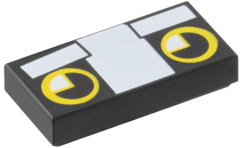 Tile 1 x 2 with Cat Face with White Eyebrows and Nose and Black and Yellow Eyes Pattern (Christmas Cat Eyes)