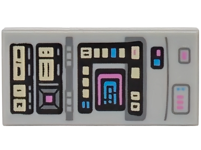 Tile 1 x 2 with Control Panel with Dark Azure, Dark Pink and Bright Light Yellow Lights and Buttons Pattern