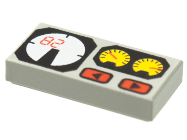Tile 1 x 2 with Red 82, Yellow and White Gauges Pattern