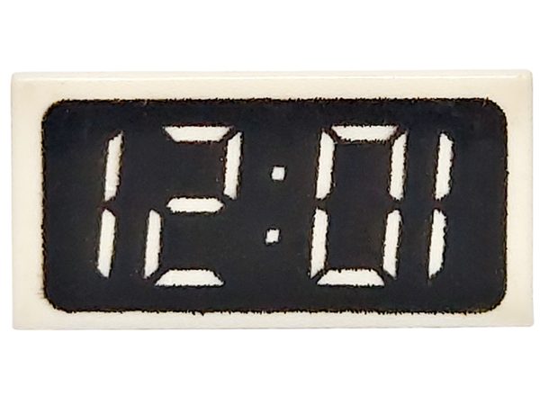 Tile 1 x 2 with Digital Clock with  '12:01' / '10:21' on Black Background Pattern