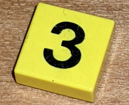 Tile 1 x 1 with Black Number 3 Pattern