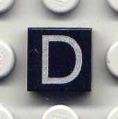 Tile 1 x 1 with Silver Capital Letter D Pattern