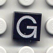 Tile 1 x 1 with Silver Capital Letter G Pattern
