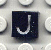 Tile 1 x 1 with Silver Capital Letter J Pattern