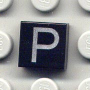 Tile 1 x 1 with Silver Capital Letter P Pattern
