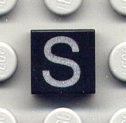Tile 1 x 1 with Silver Capital Letter S Pattern