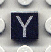 Tile 1 x 1 with Silver Capital Letter Y Pattern