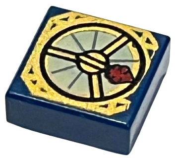 Tile 1 x 1 with Gold and Tan Magic Compass with Thick Dark Red Needle Pattern