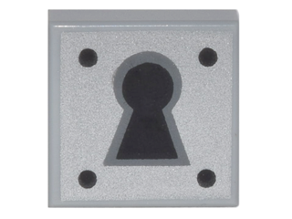 Tile 1 x 1 with Black Keyhole and 4 Dots on Silver Background Pattern