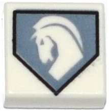 Tile 1 x 1 with White Horse Head on Sand Blue Pentagonal Shield Pattern