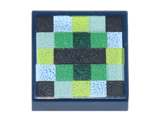 Tile 1 x 1 with Pixelated Bright Green, Dark Green, Yellow and White Square, Black Bar and Corners Pattern (Minecraft Eye of Ender)