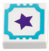 Tile 1 x 1 with Medium Azure Outline and Dark Purple Star Pattern