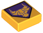 Tile 1 x 1 with Bright Light Orange Bull on Dark Purple Pentagonal Shield Pattern